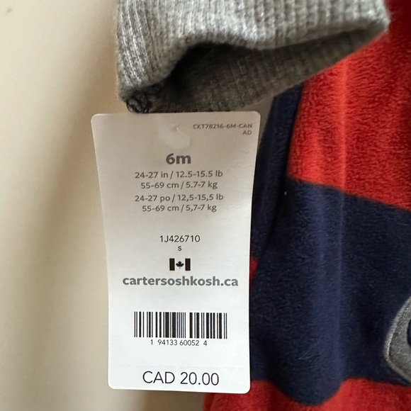 3/$30 New with tag Carter’s kid raccoon fleece one piece/pyjama - Picture 4 of 4